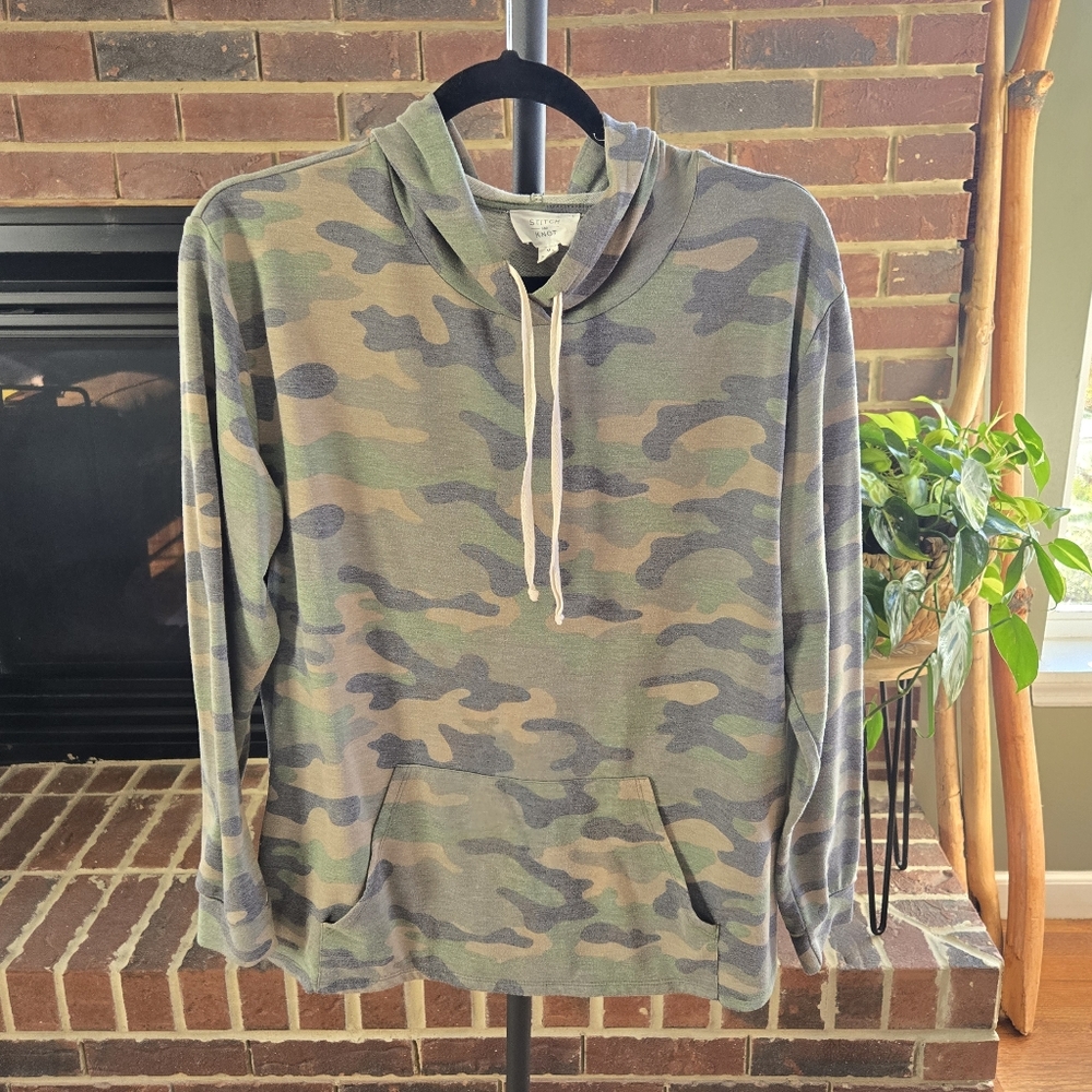Camouflaged long sleeved hooded tee. Stitch and Knot Size Medium